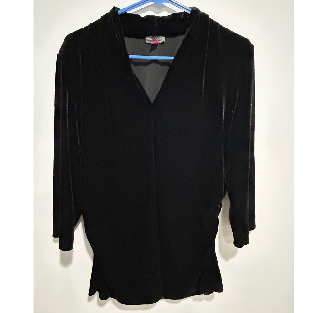 Vince Camuto Black Velvet Blouse Women XL Ruched Top dark Academia Sophisticated
